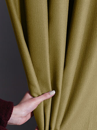 Favolli Yağ Yeşili Pileli Keten Dokulu Fon Perde 