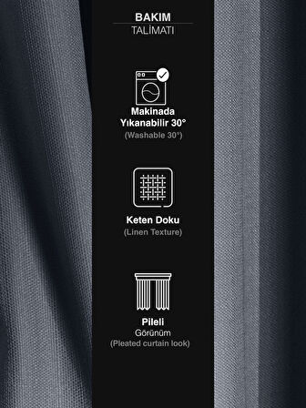 Favolli Gece Mavisi Pileli Keten Dokulu Fon Perde 