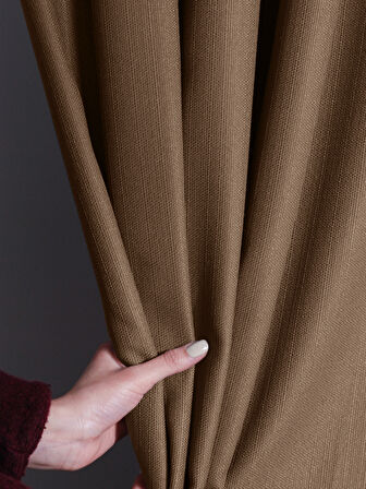 Favolli Açık Kahverengi Pileli Keten Dokulu Fon Perde 