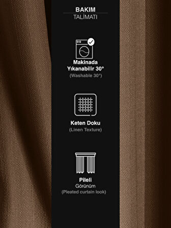 Favolli Açık Kahverengi Pileli Keten Dokulu Fon Perde 