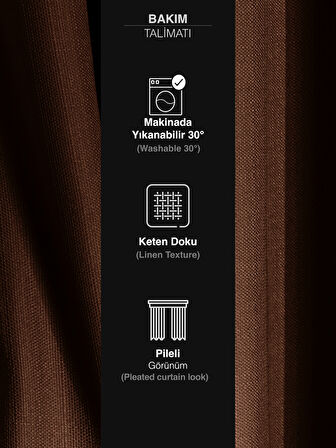 Favolli Kahverengi Pileli Keten Dokulu Fon Perde 
