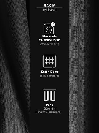 Favolli Koyu Gri Renk Pileli Keten Dokulu Fon Perde 