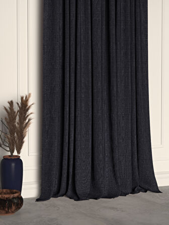 Demor Home Gece Siyahı Keten Dokulu Pileli Yüksek Kalite Fon Perde