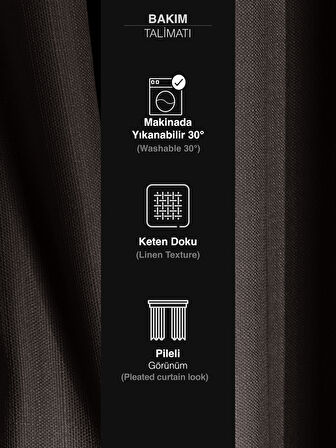 Favolli Antrasit Renk Pileli Keten Dokulu Fon Perde 