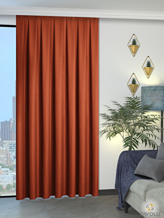 Favolli Kiremit Rengi Pileli Keten Dokulu Fon Perde 