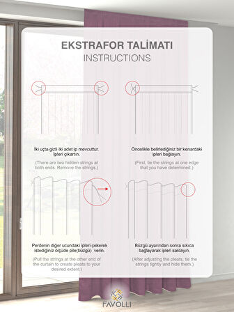 FAVOLLİ Kadife Dokulu Lavanta Pembesi Rengi Ada Fon Perde Ekstrafor Büzgülü Dream Series