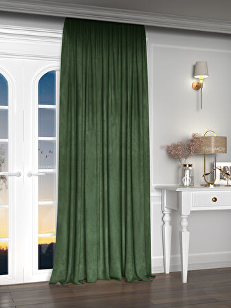 Yakamoz Kadife Görünüm Sarmaşık Yeşili Ada Fon Perde Ekstraforlu Velvet Touch Serisi