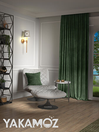 Yakamoz Kadife Görünüm Sarmaşık Yeşili Ada Fon Perde Ekstraforlu Velvet Touch Serisi