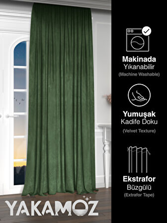 Yakamoz Kadife Görünüm Sarmaşık Yeşili Ada Fon Perde Ekstraforlu Velvet Touch Serisi