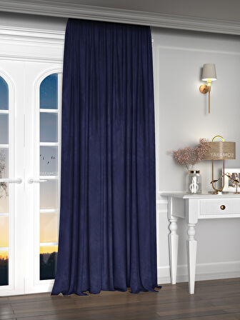 Yakamoz Kadife Görünüm Lacivert Ada Fon Perde Ekstraforlu Velvet Touch Serisi