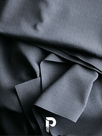 PERLE Koyu İndigo Rengi Keten Dokulu Fon Perde Ekstrafor Büzgülü