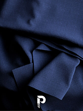 PERLE Lacivert Renk Keten Dokulu Fon Perde Ekstrafor Büzgülü