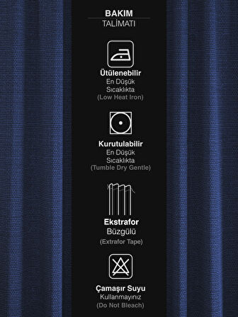 PERLE Lacivert Renk Keten Dokulu Fon Perde Ekstrafor Büzgülü