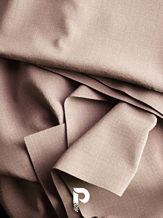 PERLE Açık Pembe Keten Dokulu Fon Perde Ekstrafor Büzgülü