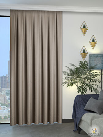 Favolli Taş Rengi Pileli Keten Dokulu Fon Perde 