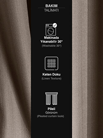 Favolli Taş Rengi Pileli Keten Dokulu Fon Perde 