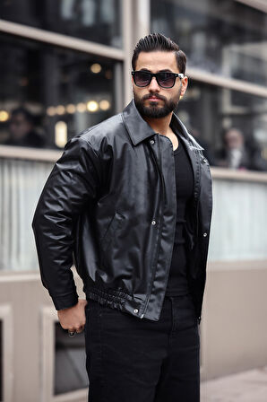 Vintage Erkek Siyah Deri Ceket