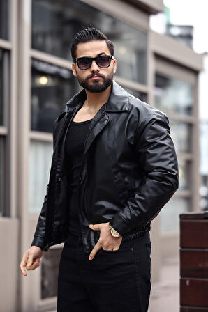 Vintage Erkek Siyah Deri Ceket