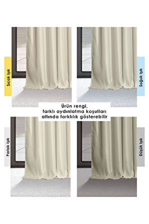Demor Home Yüksek Kalite Krem Saten Güneşlik Fon Perde Ekstrafor Büzgülü Tek Kanat