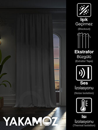 Yüksek Kalite Gri Karartma Blackout Fon Perde Ekstrafor Büzgülü Tek Kanat Dark Touch Serisi