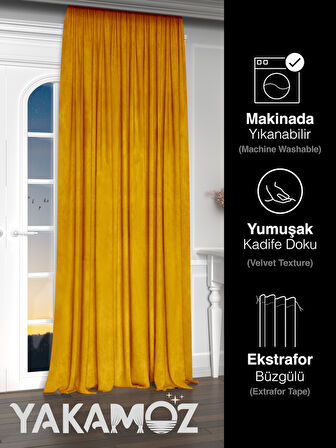 Yakamoz Kadife Görünüm Balpeteği Sarısı Ada Fon Perde Ekstraforlu Velvet Touch Serisi