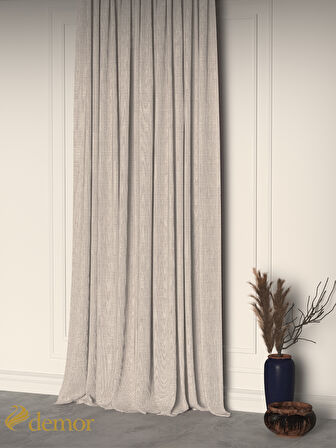 Demor Home Kumsal Taşı Rengi  Keten Dokulu Pileli Yüksek Kalite Fon Perde