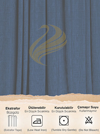 Demor Home Parlament Mavisi Keten Dokulu Pileli Yüksek Kalite Fon Perde