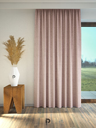 PERLE Açık Pembe Keten Dokulu Fon Perde Ekstrafor Büzgülü