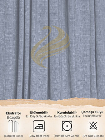 Demor Home İndigo Rengi Keten Dokulu Pileli Yüksek Kalite Fon Perde