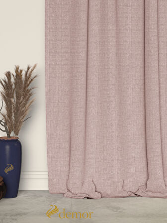 Demor Home Pudra Pembe Keten Dokulu Pileli Yüksek Kalite Fon Perde