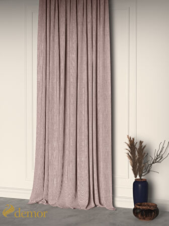 Demor Home Pudra Pembe Keten Dokulu Pileli Yüksek Kalite Fon Perde