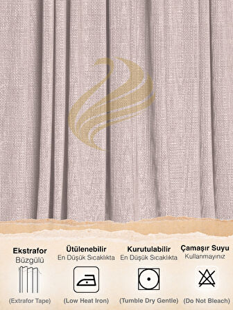 Demor Home Pudra Pembe Keten Dokulu Pileli Yüksek Kalite Fon Perde