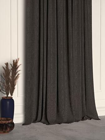 Demor Home Antrasit Renk Keten Dokulu Pileli Yüksek Kalite Fon Perde 