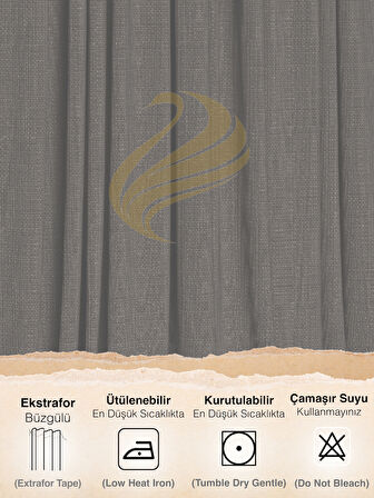 Demor Home Antrasit Renk Keten Dokulu Pileli Yüksek Kalite Fon Perde 