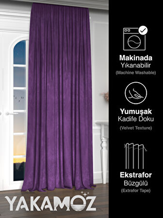 Yakamoz Kadife Görünüm Tatlı Mor Ada Fon Perde Ekstraforlu Velvet Touch Serisi