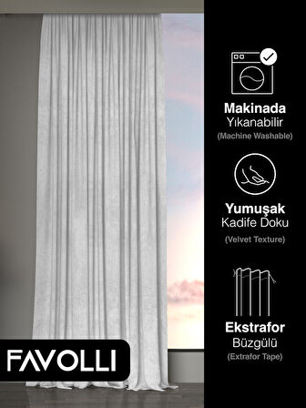 Kadife Dokulu Beyaz Ada Fon Perde Ekstrafor Büzgülü Dream Series