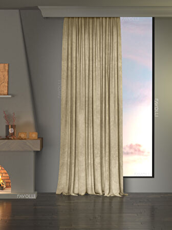 Kadife Dokulu Bej Ada Fon Perde Ekstrafor Büzgülü Dream Series