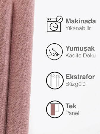 Kadife Dokulu Türk Gülü Rengi Ada Fon Perde Ekstrafor Büzgülü