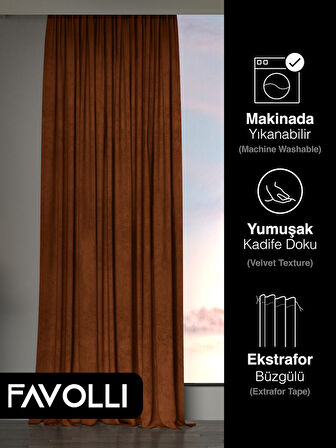 Kadife Dokulu Kiremit Rengi Ada Fon Perde Ekstrafor Büzgülü Dream Series