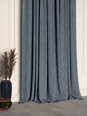 Demor Home Gece Mavisi Keten Dokulu Pileli Yüksek Kalite Fon Perde