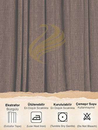 Demor Home Kahverengi Keten Dokulu Pileli Yüksek Kalite Fon Perde