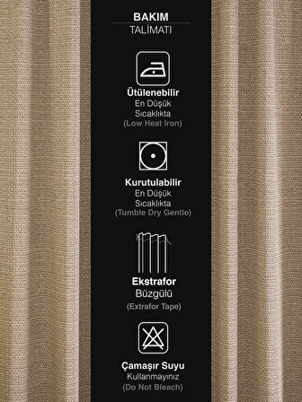 PERLE Bej Renk Keten Dokulu Fon Perde Ekstrafor Büzgülü