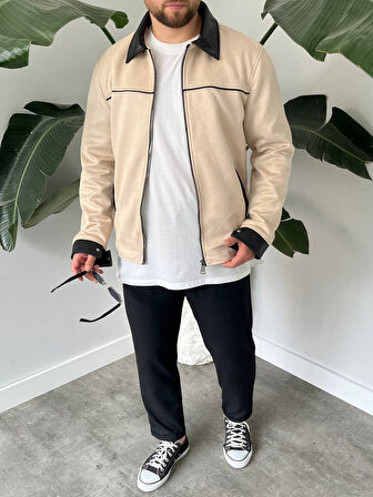 Erkek Krem Mevsimlik Süet Ceket