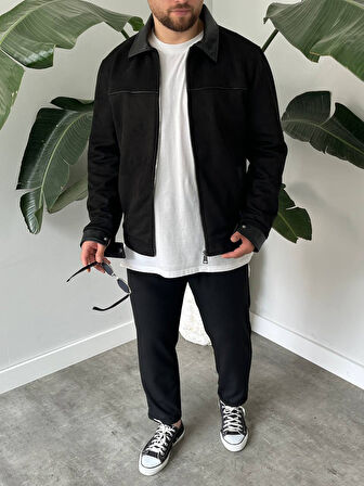 Erkek Siyah Mevsimlik Süet Ceket