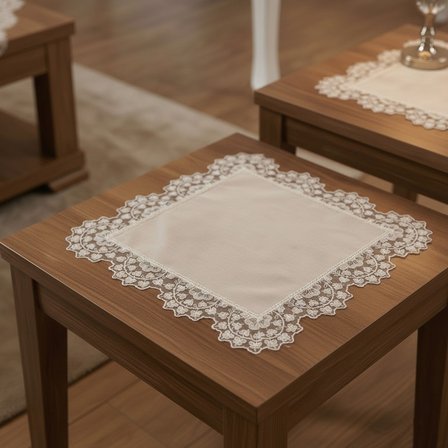 Violetta Lüx Güpürlü Osmanlı İpeği Kumaş Krem Salon Takımı 5 Parça 40X80 Cm 1036
