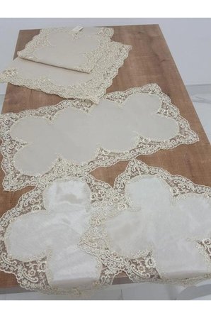 Violetta Lüx Güpürlü Osmanlı İpeği Kumaş Bej Salon Takımı 5 Parça 1038