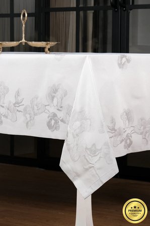 Müge Lüx Jakar Kumaş Gri Masa Örtüsü Dikdörtgen 160x220 Cm 1085