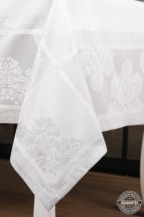 Viyana Lüx Jakar Kumaş Gri Masa Örtüsü Dikdörtgen 160x320 Cm 1114