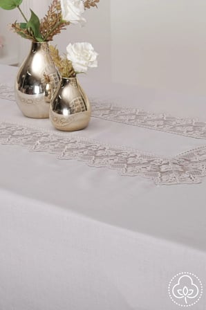 Esra Lüx Dantelli Keten Kumaş Gri Masa Örtüsü 160x230 Cm 1118