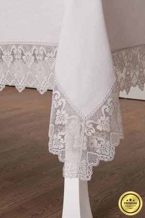 Esra Lüx Dantelli Keten Kumaş Gri Masa Örtüsü 160x230 Cm 1118